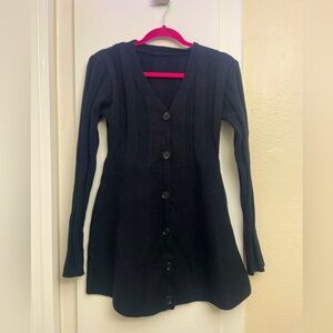 Simple Purple Hooded Button Solid Knit Sweater Dress Winter WM023 main image 1